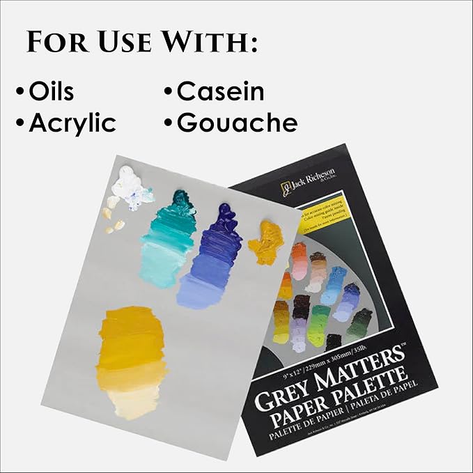 Jack Richeson Grey Matters Disposable Paper Palette 12” x 16”, 2 Pack, Includes 2 Palette Knives