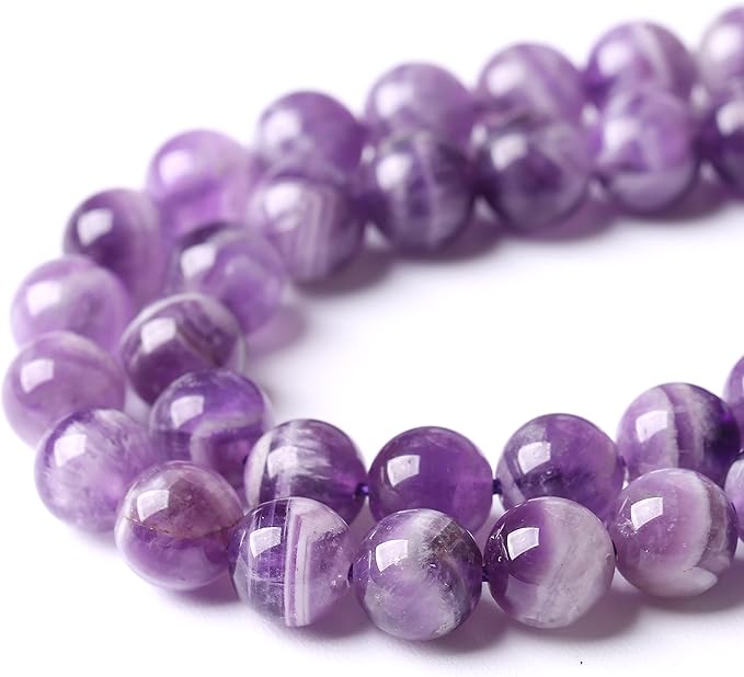 Natural Purple Dream Lace Amethysts Beads Crystal Round Loose Beads for Jewelry Making 12mm 32pcs 1 Strand 15" (Purple Dream Lace Amethysts, 12mm)