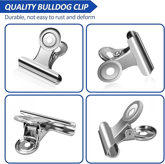 30 Pack Small Bull Clips 1.22 Inch Mini Metal Hinge Clips Binder Paper Hinge Clip for Office, Home, School, Shops, Silver, 31mm