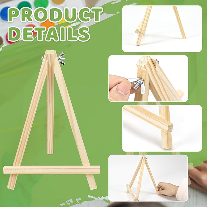 TKOnline 5PCS 9 Inch Wood Easels, Easel Stand for Painting, Art Craft Painting Party Easel, Tabletop Easels, Tripod, Canvas Photo Picture Sign Holder