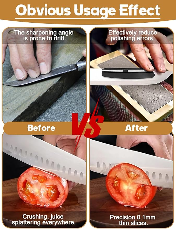 9PCS Diamond Sharpening Stones, Kalolary Knife Sharpener Stone Grit Diamond Sharpener Plate with Angle Guide Leather Strop Non-slip Base for Kitchen Outdoor Knife (80/200/400/600/1000/1200/1500 Grit)