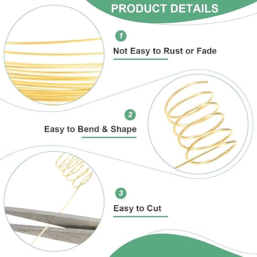 0.6 mm/22 Gauge Copper Wire for Jewelry Making, 13.1FT Copper Beading Craft Wire for Jewelry/Weaving/DIY Crafting/Planting, Color-Retaining [4M, KC-Gold]