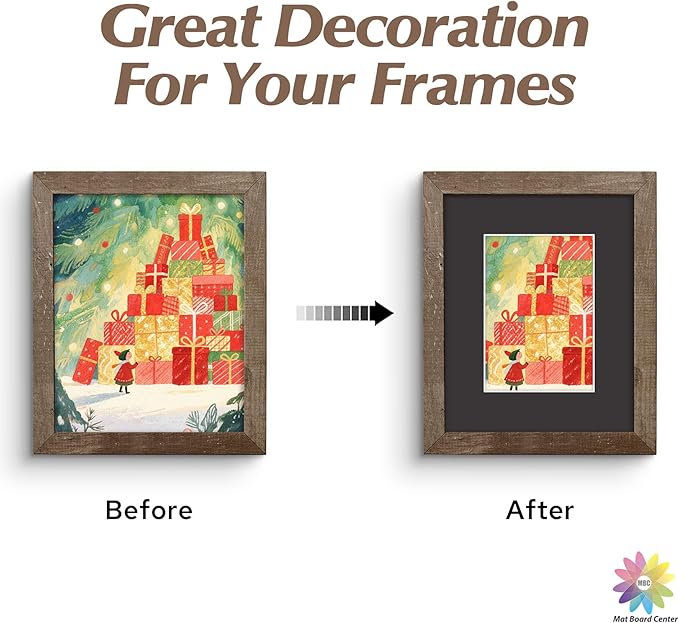 Mat Board Center, 8X10 Black Mats for 5X7 Pictures - Acid Free, 4-Ply Thickness, White Core, Bevel Cut - for Artworks, Photos, Framing - Pack of 12