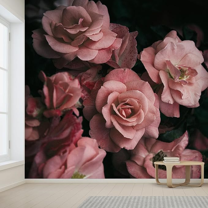 wall26 Removable Wall Sticker/Wall Mural Close Up Dark Rose Flower Blossoms Nature Wilderness Photography Decorative Botanical Relax/Calm Floral for Living Room, Bedroom, Office - 132x144 inches
