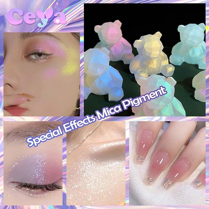 Ceya Interference Mica Powder, 1.8oz/ 50g Ghost Purple Chrome Nail Powder, Cosmetic Grade Pearlescent Effect Color Shift Pigment for Epoxy Resin, Makeup, Nail Polish, Soap Candle Making, Slime, Paint