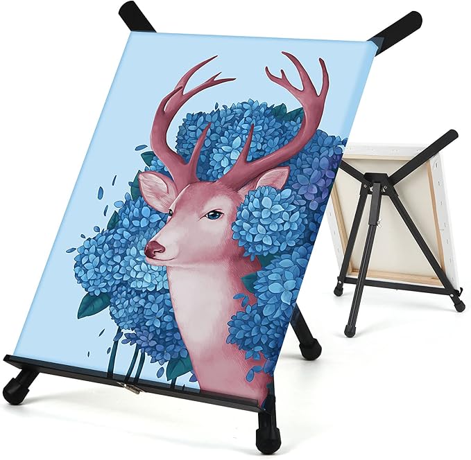 Falling in Art Aluminum 15" to 21" Tabletop Easel Display, Black Tripod with Rubber Feet, Holds Canvas, Paintings, Books, Photos, Signs