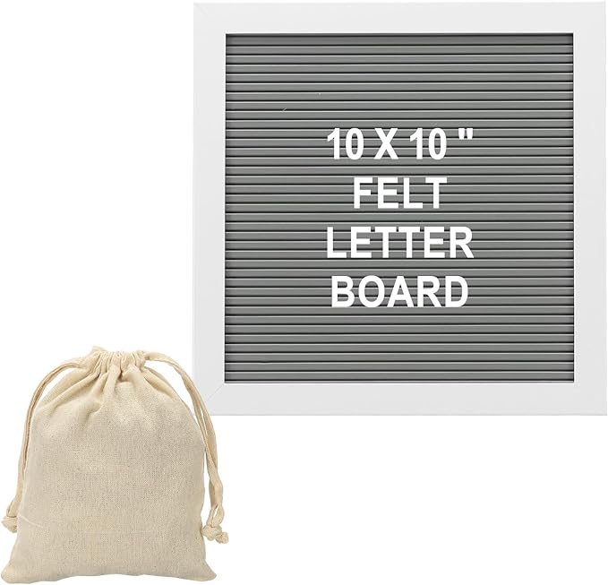 PATIKIL Felt Letter Board, 10x10Inches Gray White Wooden Changeable Message Board with Storage Bag Stand for Kitchen Menu Classroom Farmhouse Decor Notes, White Bronze Letter