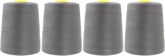 Mandala Crafts 4 Pack of Serger Threads Cones Spools - 20S/2 24000 Yards Polyester Dark Gray Threads for Sergers Machine and Overlock Quilting Sewing Machine