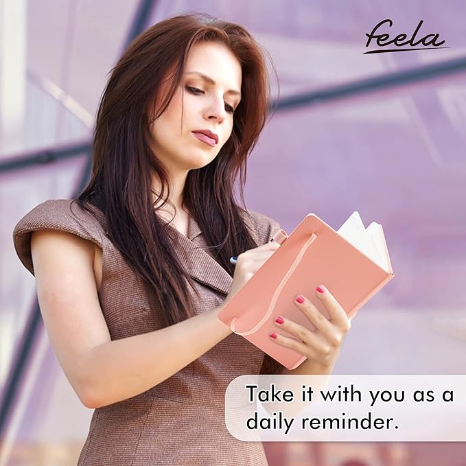 feela 5 Pack Notebooks Journals Bulk, Hardcover Classic Ruled Lined Journals with Pen Holder for Women Girls School Business Supplies, with 5 Black Pens, 120 GSM, 5.1”x8.3”, A5, Light Coral