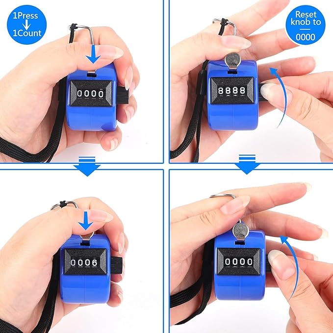 FEBSNOW Handheld Tally Counter Clicker 4 Digital Number Click Counter for School Event Golf Sports Office Stadium