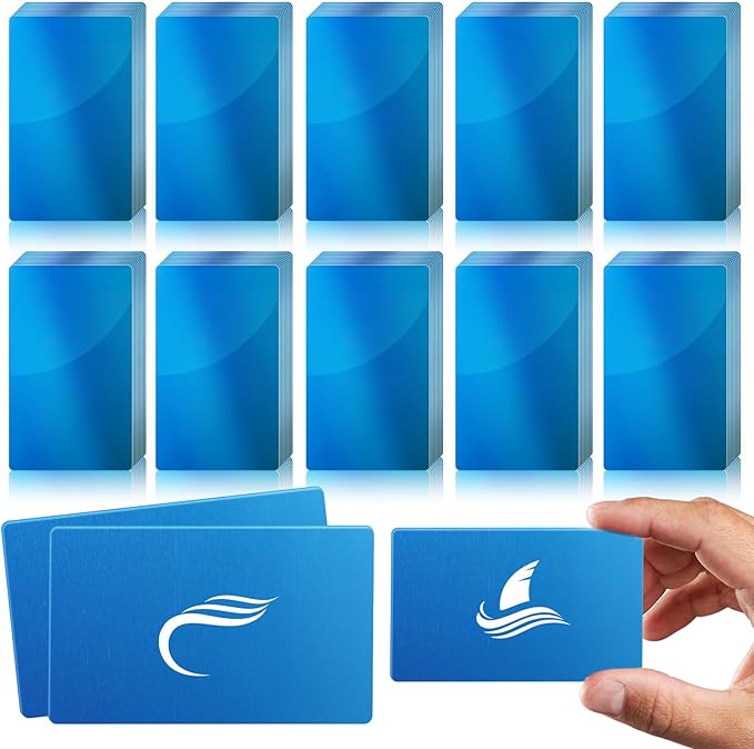 weparmeety 100 Pcs Metal Engraving Blanks Colorful Aluminum Sheet Laser Engraving Business Card Multipurpose DIY Gift Cards 86 x 54 x 0.21 mm (Blue)