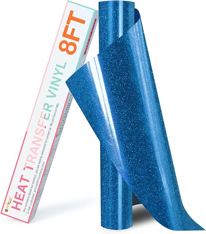 HTVRONT Blue Glitter HTV Heat Transfer Vinyl Rolls - 10" x 8ft Glitter HTV Vinyl for Shirts, Easy to Cut & Weed for Heat Vinyl Design