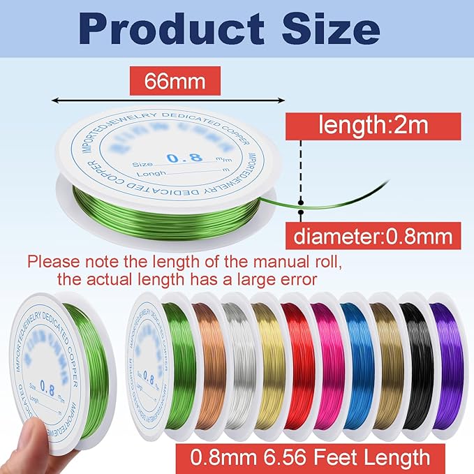 0.8 mm Dia. 10 Rolls Copper Jewelry Wire, 10 Assorted Colors Beading Wire for Jewelry Making Bracelet Earrings Rings Necklaces Flower Craft Projects