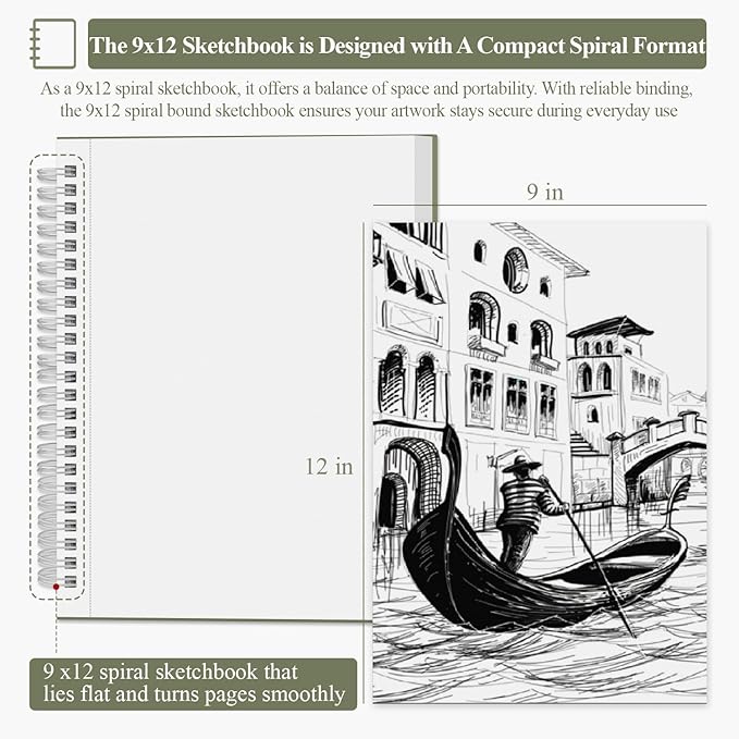 Sketch Book 9x12 inch, Pack of 2 (Total 200 Sheets) Spiral Bound Sketchbook, 68 lb/100gsm Artist Sketch Pad, 100 Sheets Each, Sturdy Acid Free Drawing Paper, Suitable for Adults & Teens