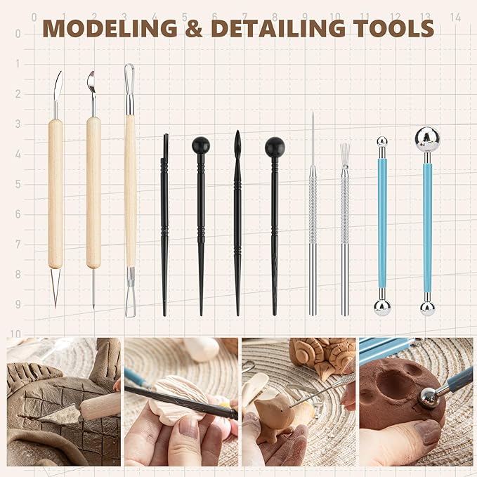 23PCS Clay Tools Sculpting, Ceramic & Pottery Modeling Tool, Ceramics Tools Set, Polymer Tools Kit, Air Dry Clay Tools for Carving, Molding, Pottery Wheel, Crafting Supplies, Pros, Beginners, Adults