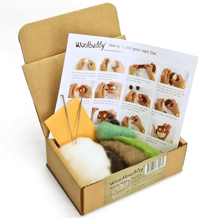 Woolbuddy Owl Needle Felting Kit for Beginners – DIY Animal Craft Kit with Wool, Needles & Photo Instructions – Fun Project for Adults & Kids
