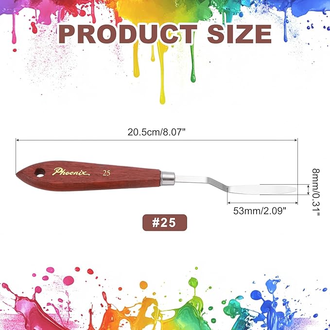 MECCANIXITY Pack of 1 Palette Knife No.25, 8.1" Long Palette Knives with Stainless Steel Flexible Spatula Pallet Knife and Wood Handle for Scraping, Mixing, Oil Acrylic Painting Canvas