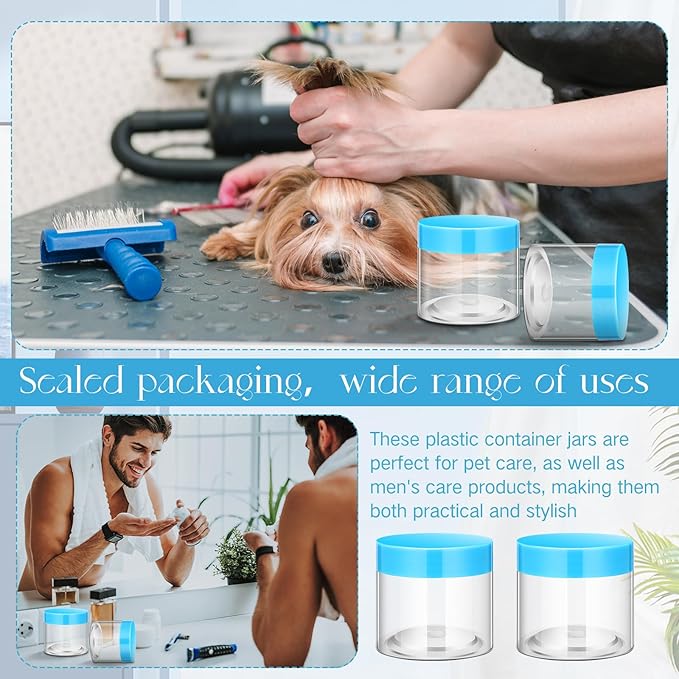 SATINIOR 12 Pack 8 oz Plastic Container Jars with Lids Round Clear Travel Cosmetic Container Slime Jars for Toiletries, Lotion, Cream, Ointments, Makeup, Rhinestone, Samples, Kitchen Storage(Blue)