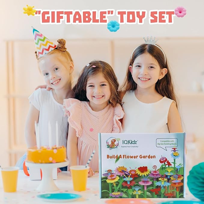 3-6 Years Old Toddler Toys - Flower Garden Building Toy with Insect Pegs, Educational Activity Gifts for Girls Preschool-Kindergarten, 153Pcs STEM Stacking Pretend Play Set