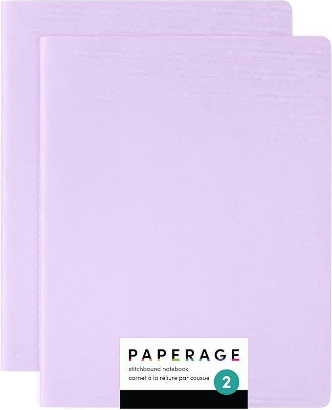 PAPERAGE Soft Cover Blank Journal Notebook, 2 Pack, (Lavender), 100 Pages, Large 7.5 inches x 9.5 inches, Ideal for Sketch Book, Note Taking & Travel Journal