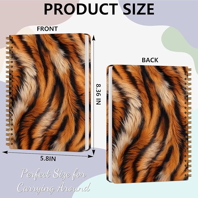 2 PCs Tiger Journaling Notebooks Tiger Print Spiral Notebook Animal Print Aesthetic Design Gifts for Women Teen Girls Note Books Journals for Writing Hardcover Notebook Office Classroom Supplies
