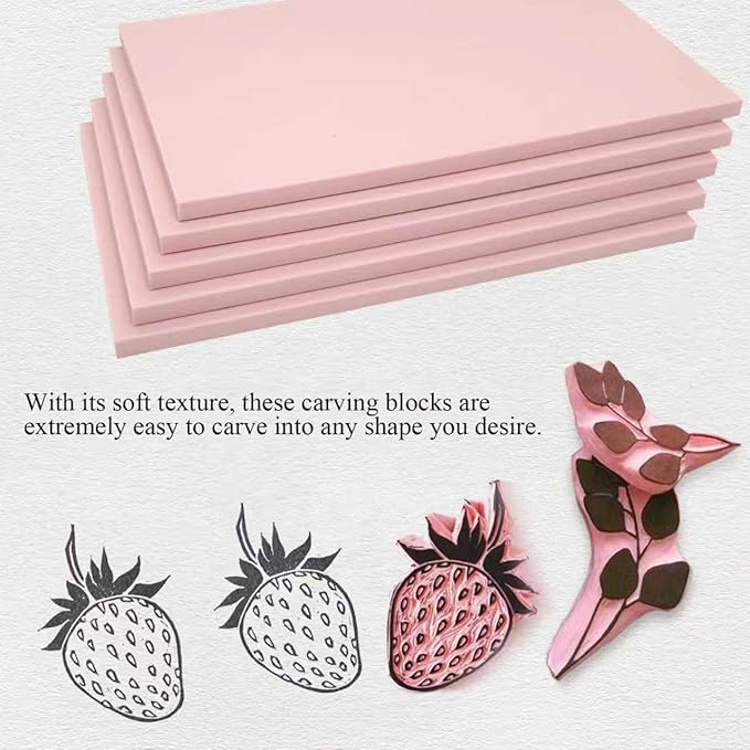 12 Pack 4"x6" Pale Pink Rubber Stamp Carving Blocks Pink Rubber Carving Blocks Linoleum Block for Stamp Maker Printmaking Supplies