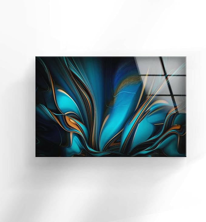 My Photostation.com 60WX40H'' Orange & Blue Abstract Glass Wall ArtTempered Glass Printing Wall Decor Large Wall Art Wall Hangings