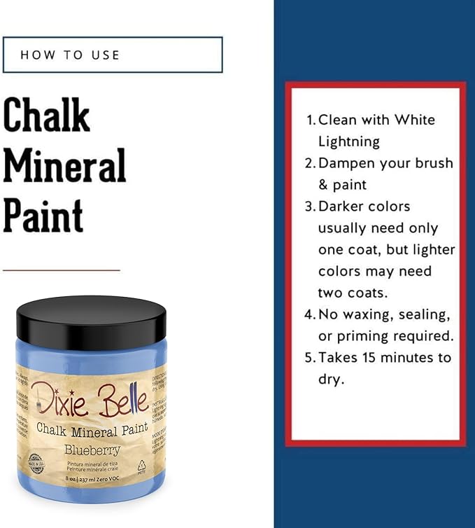 Dixie Belle Paint Company Chalk Finish Furniture Paint - Blueberry (4oz) - Matte Periwinkle Blue Chic Chalk Mineral DIY Furniture Paint
