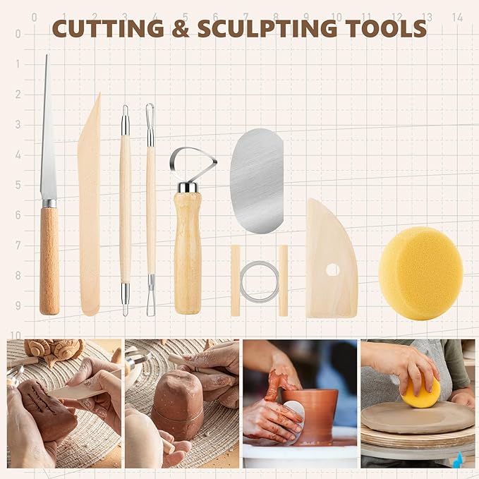 23PCS Clay Tools Sculpting, Ceramic & Pottery Modeling Tool, Ceramics Tools Set, Polymer Tools Kit, Air Dry Clay Tools for Carving, Molding, Pottery Wheel, Crafting Supplies, Pros, Beginners, Adults