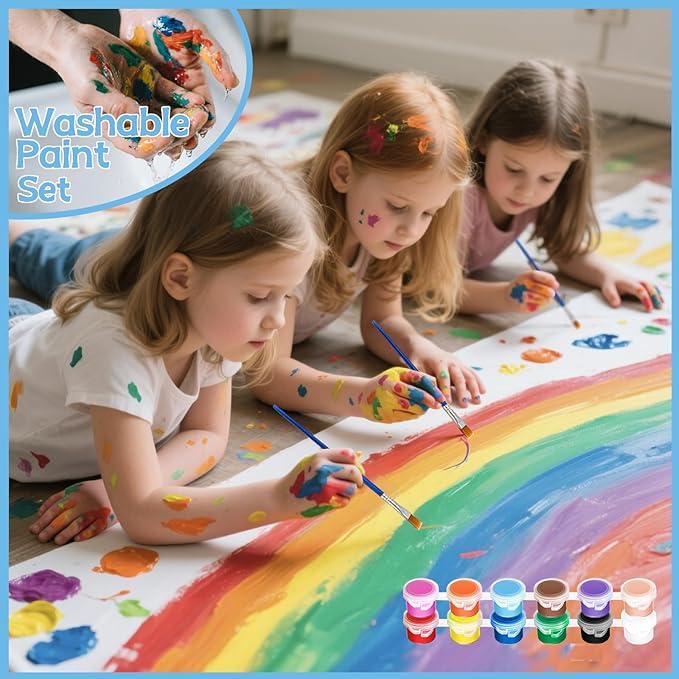 5 Packs Mini Acrylic Paint Set, 12 Colors Washable Paint Strips for Kids & Adults - Includes 10 Brushes (5 Flat + 5 Pointed), 60 PCS kids Paint Kits for Easter Eggs, Birthday, Classroom Party
