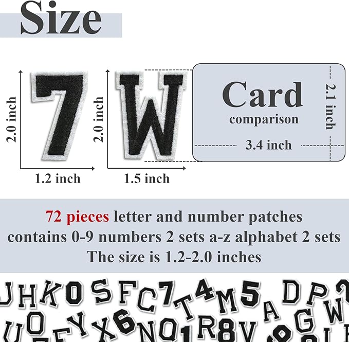 Letter and Number Iron On Patches, A-Z Alphabet and Numbers 0-9 Embroidery Applique Patch, DIY Decorative Heat Press Patches for Clothing Jeans Jackets Backpacks Hats (Black 72 Pcs)