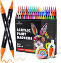 Acrylic Markers, 60 Dual-Tip Paint Pens for Rock Painting, Colouring Books, Mugs, Canvas Shoes, Metal, Scrapbooking - Quick Dry, Brush & Fine, Drawing Markers, Classrooms Must Have