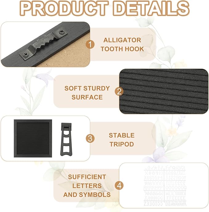PATIKIL Felt Letter Board, 10x10Inches Black Wooden Changeable Message Board with Storage Bag Stand for Kitchen Menu Farmhouse Decor Notes, White Letter