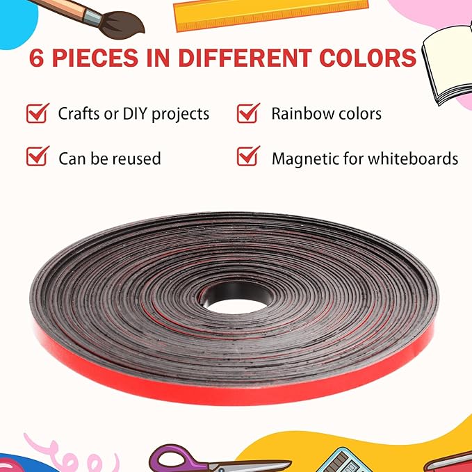 Magnetic Tape Roll Thin Strips, 0.39 Inch x 33 Feet Magnetic Board Dividers Whiteboard Graphic Decorative Tape Marking Line for Classroom Office Art Accessories(Red)