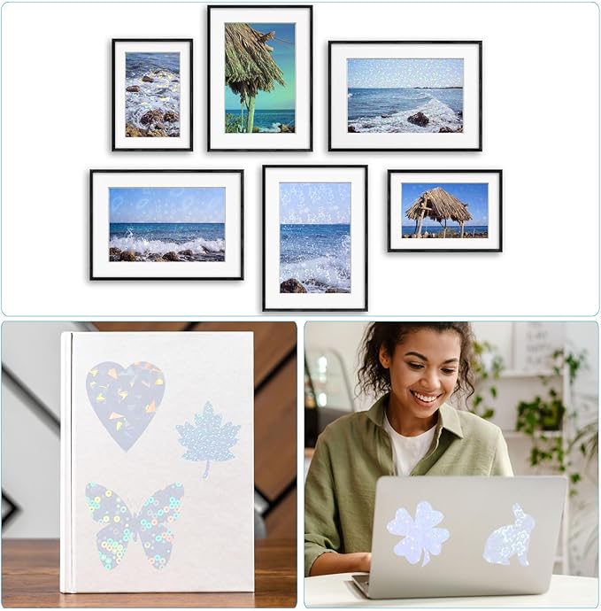 PATIKIL 8.3x5.8" Holographic Sticker Paper, 20Sheets A5 Polypropylene Self-Adhesive Transparent Waterproof Laminate Overlay Film for Photo Cards Scrapbook Decorations, Pentagram