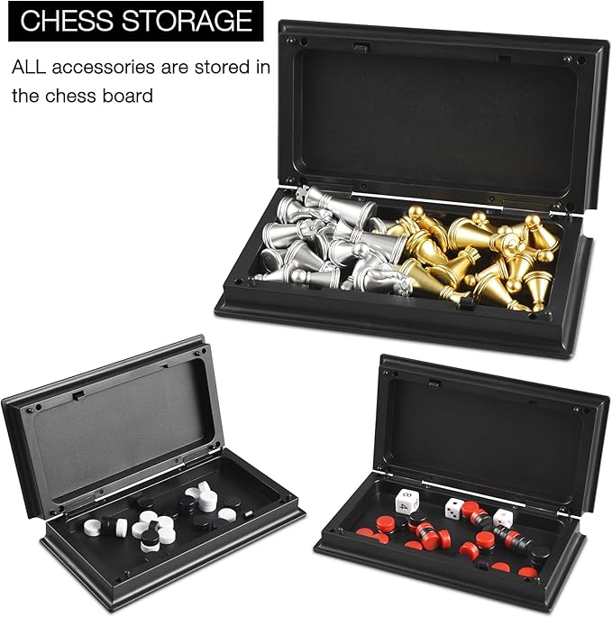 5'' Mini 3 in 1 Chess Checkers Backgammon Set Magnetic Folding Travel Chess Board with Instructions 2 Players for Kids and Adults