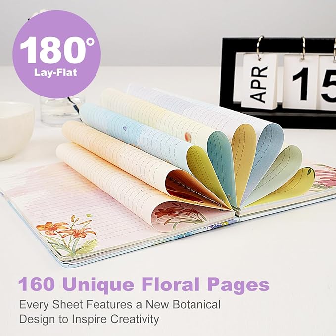 SIIXU Floral Spiral Notebook - A5 College Ruled Journal with 160 Colorful Pages for Poetry, Work Notes & Daily Writing, Blue, Hardcover