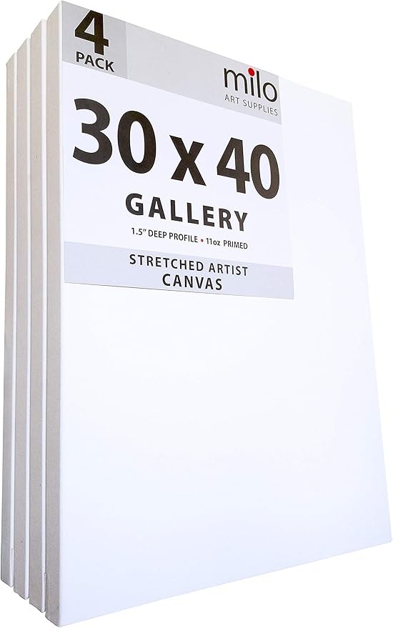 milo Stretched Artist Canvas | 30x40 inches | 4 Pack | 1.5” inch Thick Gallery Profile | 11 oz Primed Large Canvases for Painting, Ready to Paint Art Supplies for Acrylic, Oil