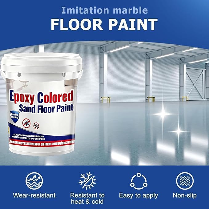 Epoxy Colored Sand Floor Paint, Epoxy Floor Paint for Concrete, High Gloss Marble Effect Coating, Waterproof Non-Slip Concrete Paints, Suitable for Indoor/Outdoor Use (Dark Gray,640 oz/20 kg)