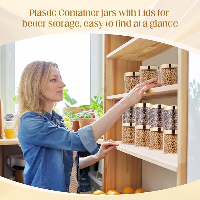 SATINIOR 12 Pack 16 oz Plastic Container Jars with Lids Round Clear Travel Cosmetic Container Slime Jars for Toiletries, Lotion, Cream, Ointments, Makeup, Rhinestone, Samples, Kitchen Storage(Gold)
