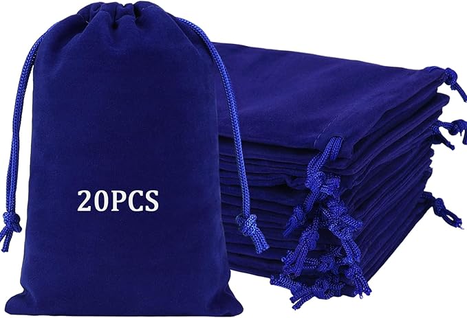 Shintop 20pcs Velvet Gift Bags, 4x6inch Blue Jewelry Bags Drawstring Coin Pouches for Dice Custom Packaging