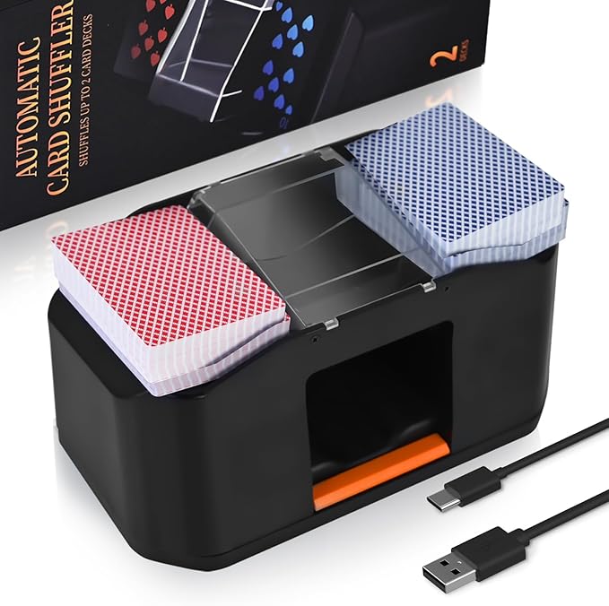 Nileole Quiet & Rechargeable 2 Decks Card Shuffler, Automatic 2000 mAh Quiet Electric Shuffler, Playing Cards, Texas Hold'em, Poker, Home Card Games, Blackjack