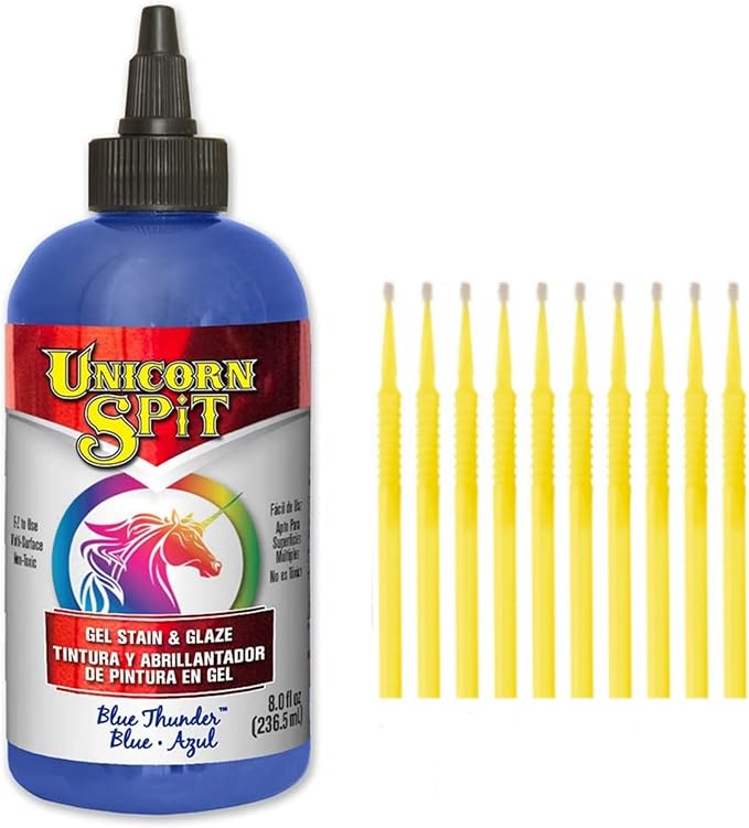 Unicorn SPiT Gel Stain and Glaze in One - Blue Thunder 8 oz. Bottle Detail Sticks