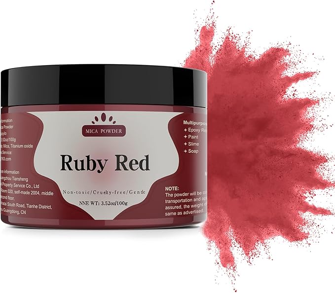 Mica Powder - 100g Mica Powder for Epoxy Resin - Metallic Color Pigment for Resin, Soap, Bath Bombs, Eye Shadow, Nails, DIY Crafting Projects etc. (Ruby Red)