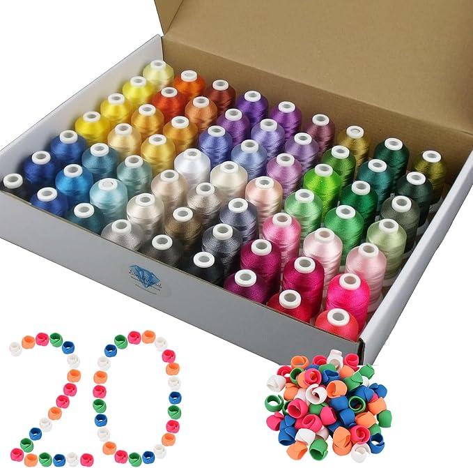 Simthread 63 Colors Compatible with Brother Polyester Embroidery Machine Thread + 20 Thread Holder Kit