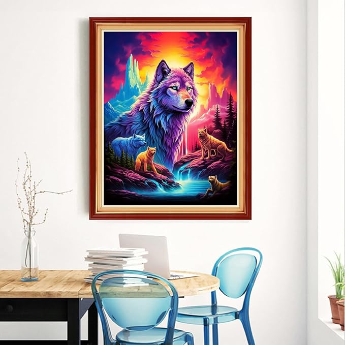 Magxvouy Cross Stitch Kits Stamped Full Range of Embroidery Kits,Cross Stitch Patterns Needlework Kits for Beginners 11CT Printed Kits&Wolf King 16x20 inch