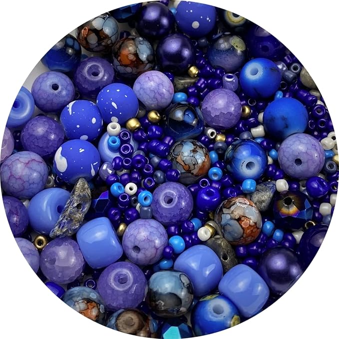 Assorted Glass Resin Beads Multi Size Colors Smooth Cracked Gravel Millet Spacer Beads for Bracelets Necklace Earring DIY Jewelry Making Craft (Deep Blue Series)