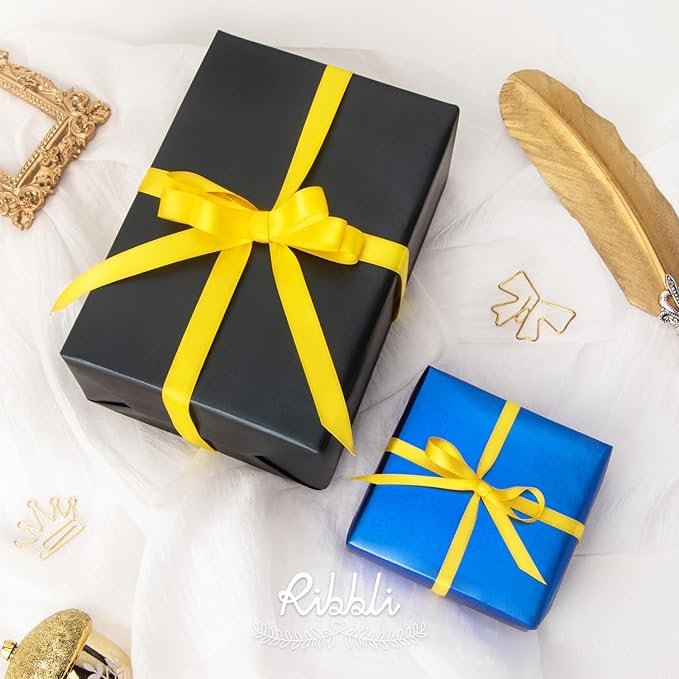 Ribbli Maize Yellow Satin Ribbon Double Faced Satin 1/4 Inch x Continuous 100 Yards-Yellow Ribbon for Gift Wrapping Crafts Wedding Decoration Bows Bouquet Floral Arrangement