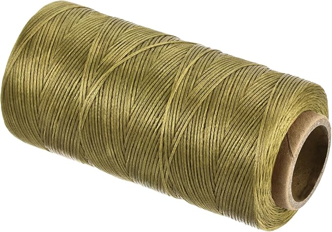 MECCANIXITY Waxed Thread,197 Yard 1mm 210D Flat Wax Thread Polyester Waxed String for Leather Sewing Hand Weaving Book Binding Home Decoration,Deep Khaki