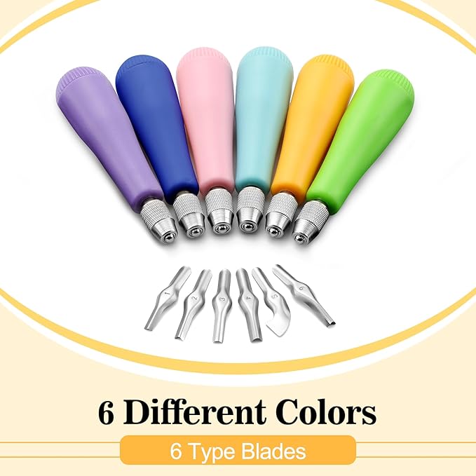Umigy 6 Pack Craft Linoleum Cutter Kit Carving Tools Assortment Linocut Tools Block Cutters for Block Printing, Assorted Colors